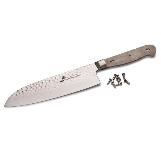 Santoku Knife for Mincing Slicing and Dicing Vegetables - Damascus - 11-3/4" - Unfinished Kit